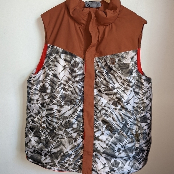 𝅺MEN ORAGE Reversible Red & Abstract Print Puffer Sleeveless Vest Extra-Large - Picture 3 of 11